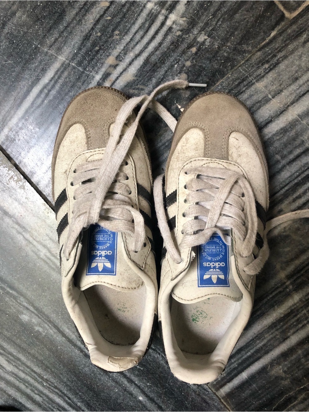 adidas Men’s Beige Suede Sneakers with Black Stripes
